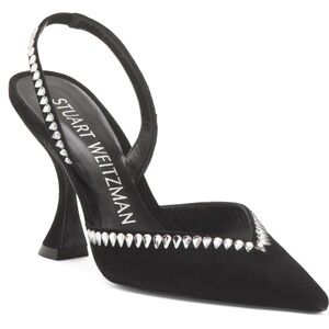 Stuart Weitzman 100 Slingback Pump Black Suede Crystal Embellished Made in Spain